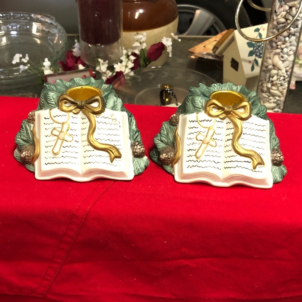 Biblical Candle Holders with Gold Accents